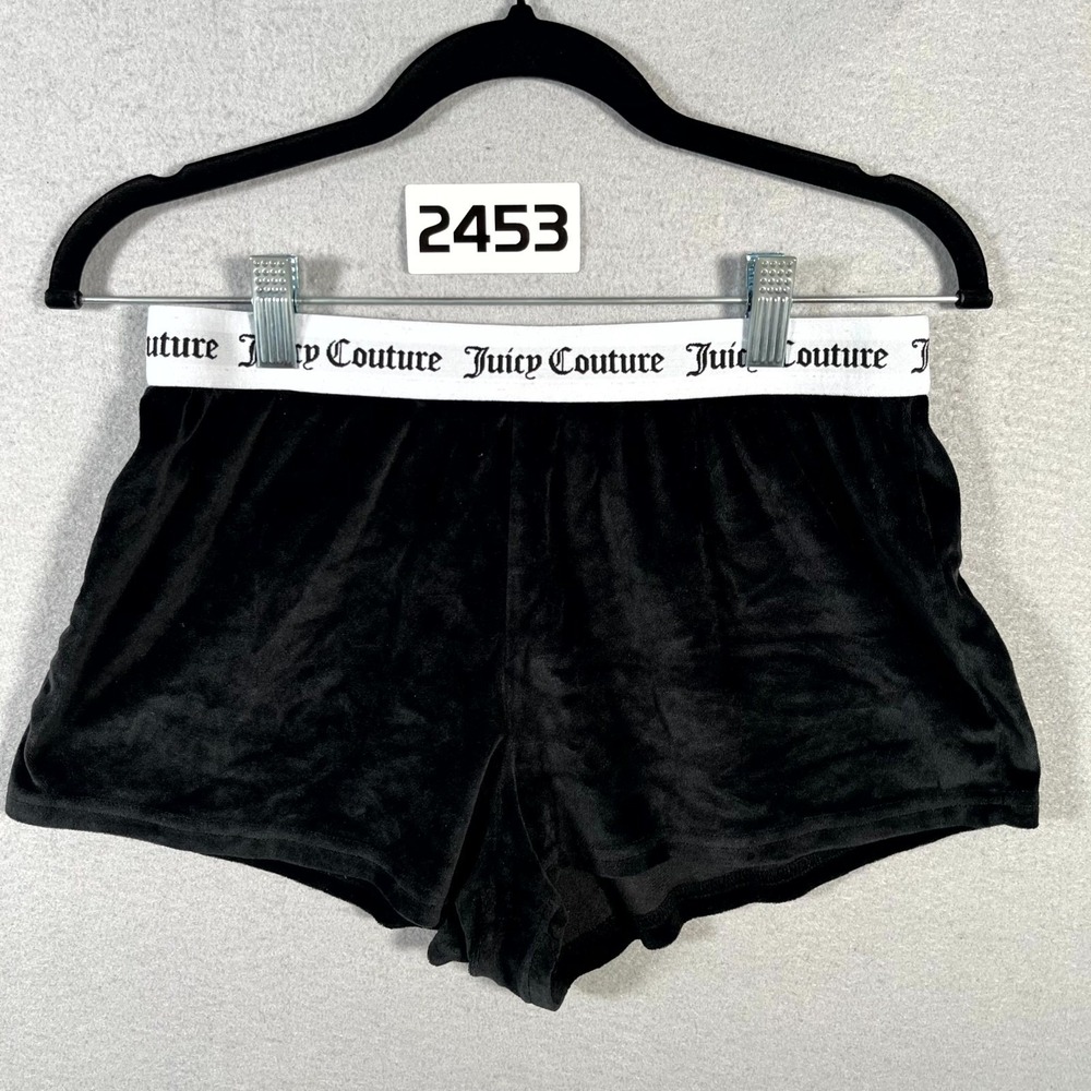 Juicy Couture Sleepwear Shorts Women Medium Black Velour Rhinestone Logo Stretch